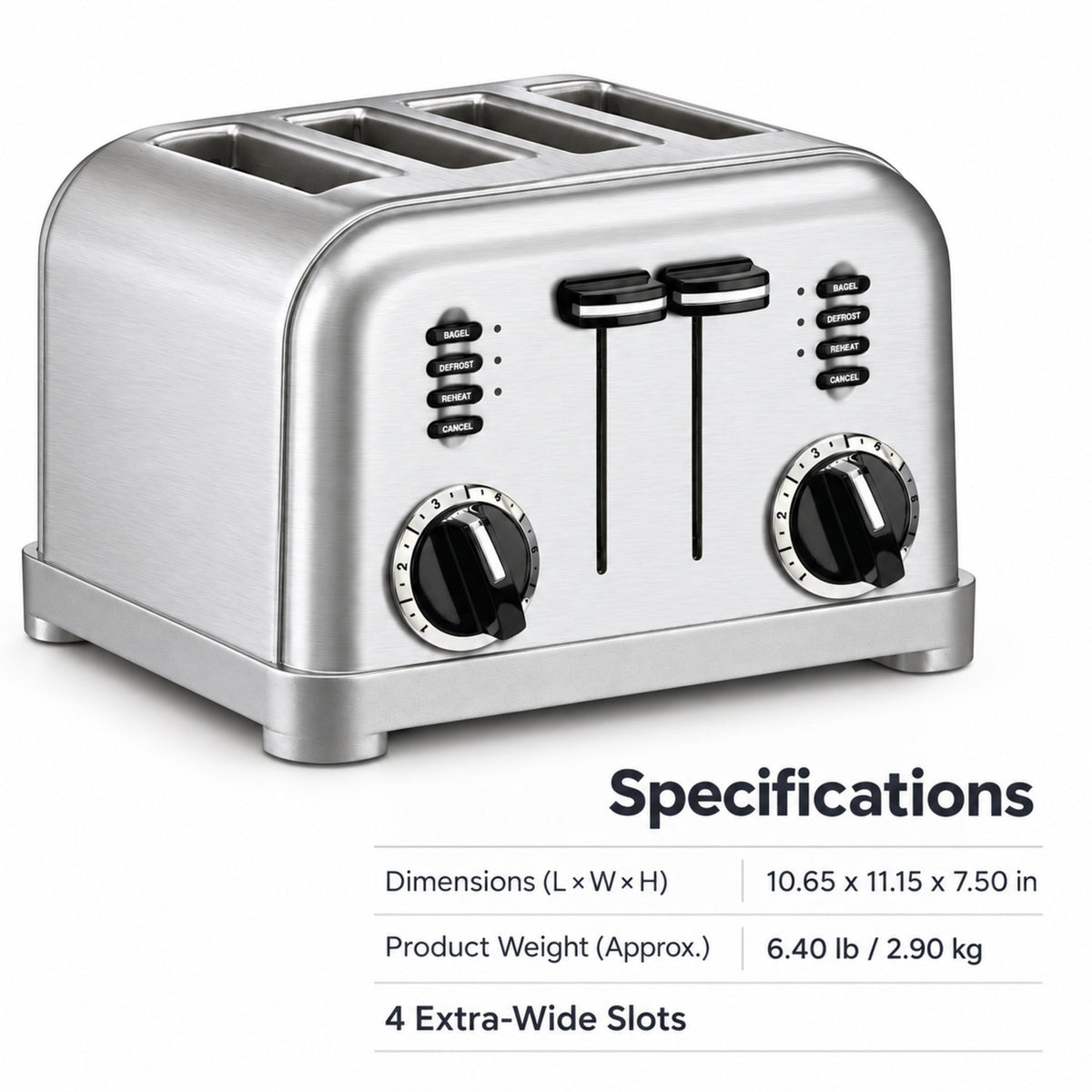 4-Slice Stainless Steel Toaster with Dual Controls