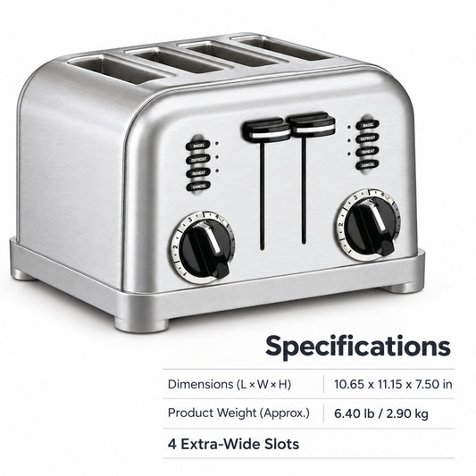 4-Slice Stainless Steel Toaster with Dual Controls