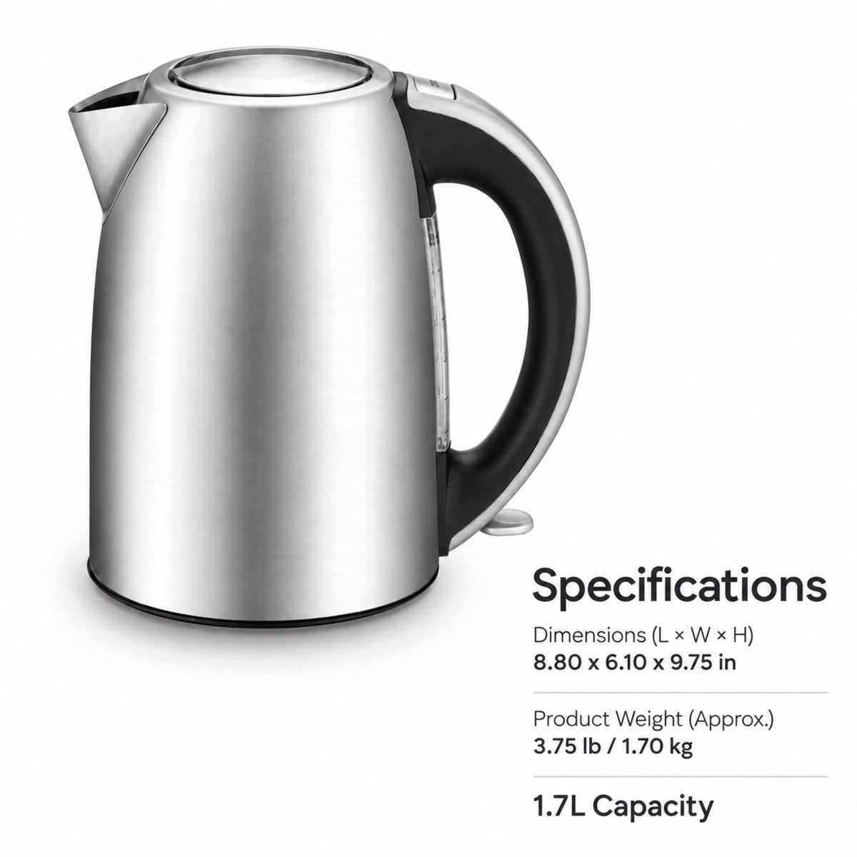 1.7L Stainless Steel Electric Kettle with Auto Shutoff