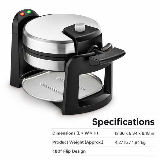Round Flip Belgian Waffle Maker with Browning Control
