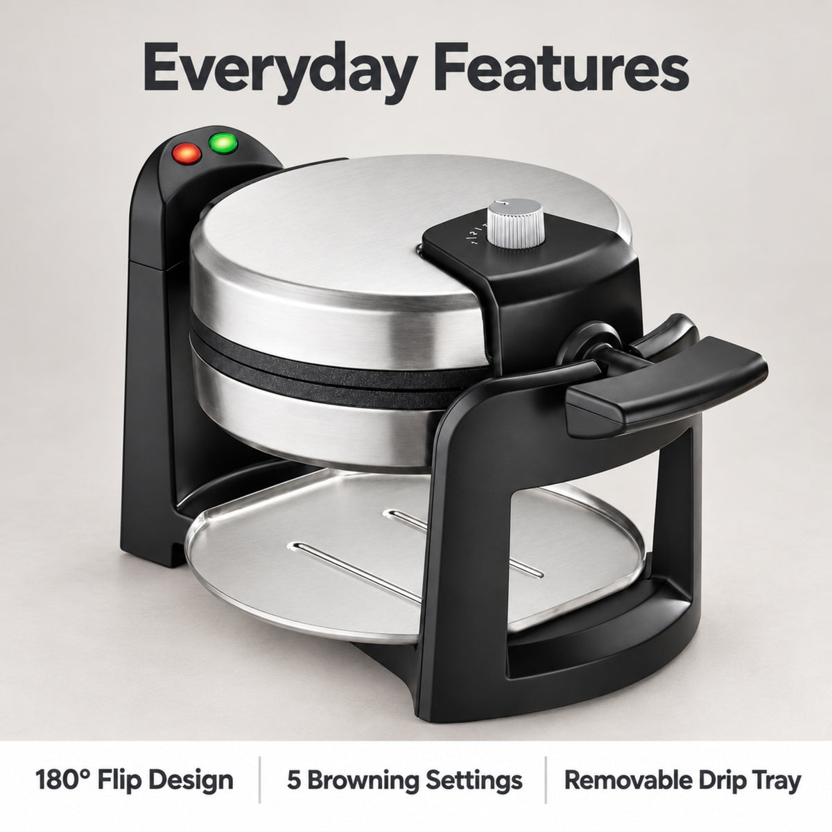 Round Flip Belgian Waffle Maker with Browning Control