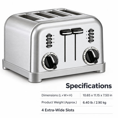 4-Slice Stainless Steel Toaster with Dual Controls