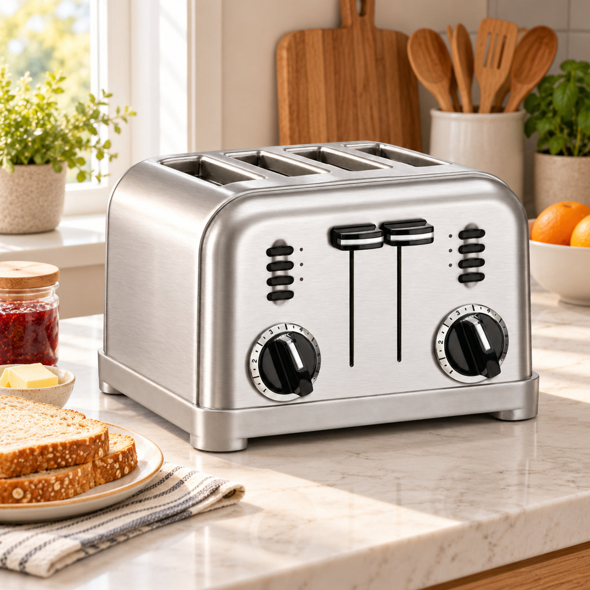4-Slice Stainless Steel Toaster with Dual Controls