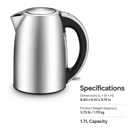 1.7L Stainless Steel Electric Kettle with Auto Shutoff