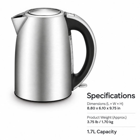 1.7L Stainless Steel Electric Kettle with Auto Shutoff