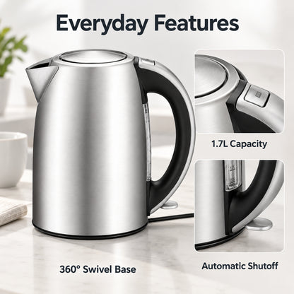 1.7L Stainless Steel Electric Kettle with Auto Shutoff