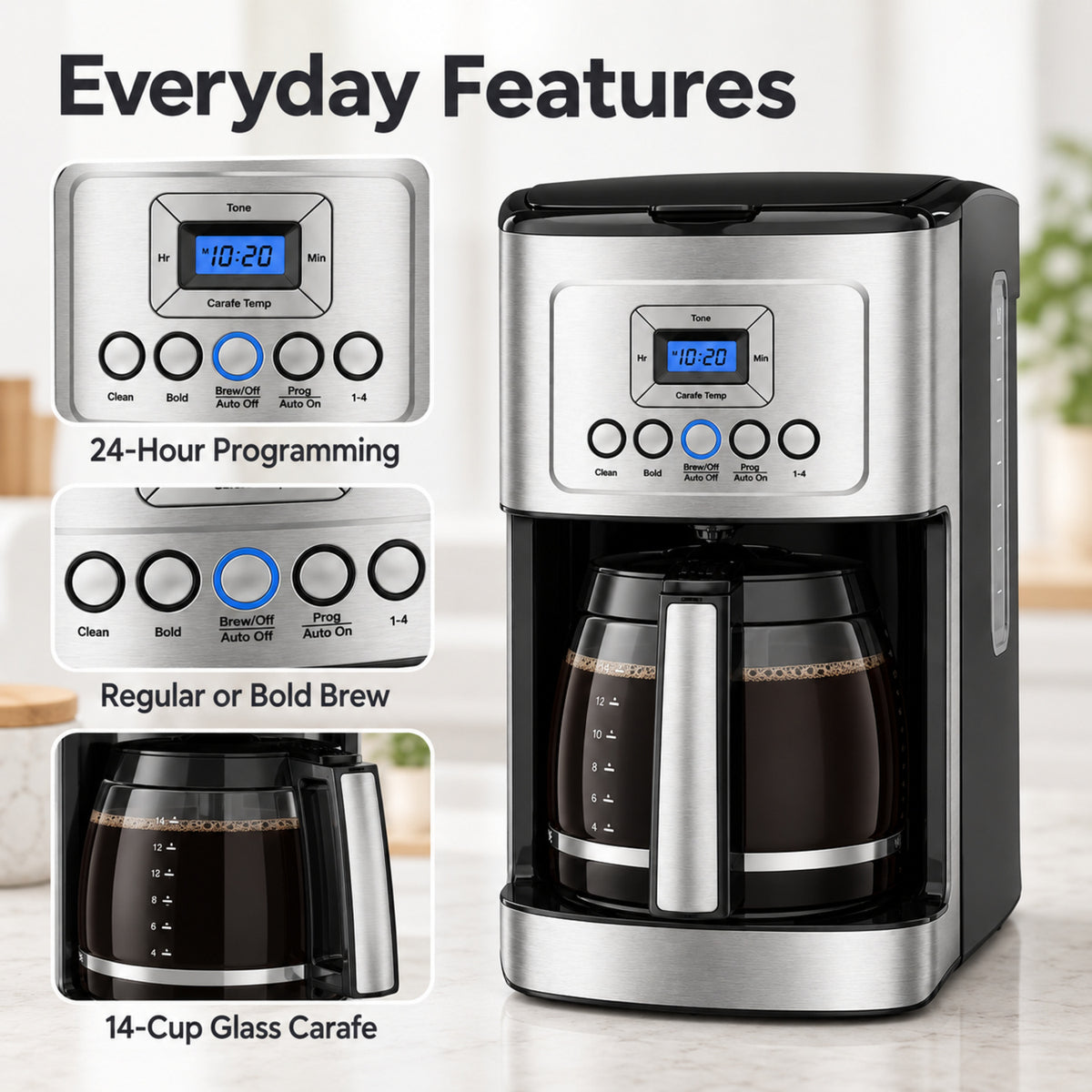 14-Cup Programmable Drip Coffee Maker with Glass Carafe