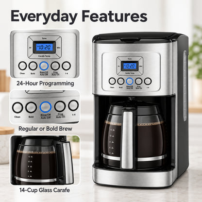 14-Cup Programmable Drip Coffee Maker with Glass Carafe