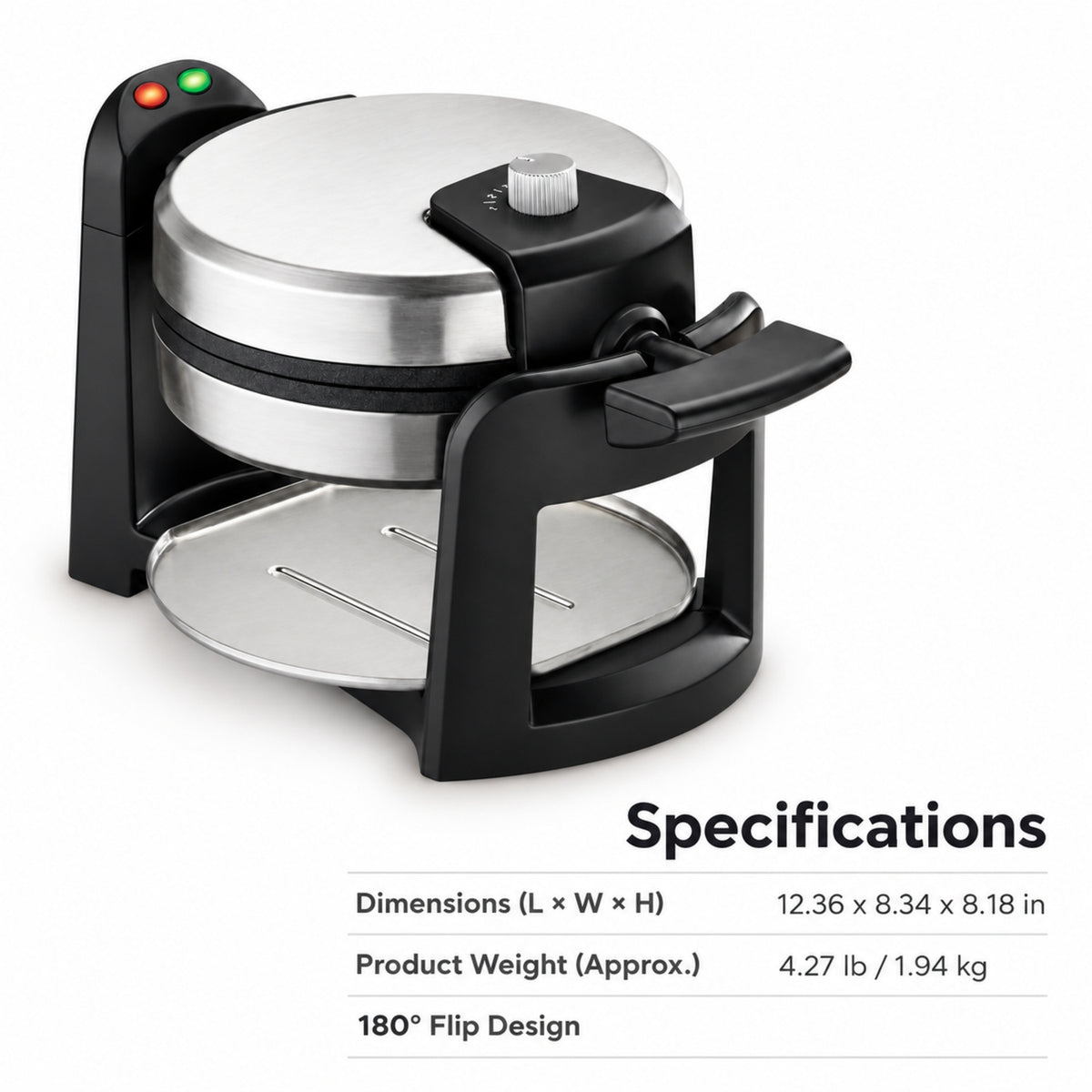Round Flip Belgian Waffle Maker with Browning Control