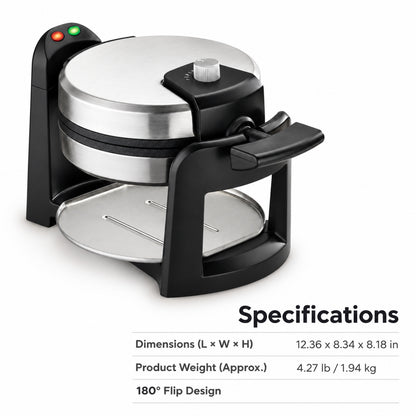 Round Flip Belgian Waffle Maker with Browning Control