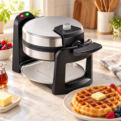 Round Flip Belgian Waffle Maker with Browning Control