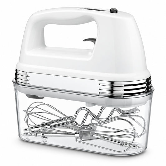 9-Speed Hand Mixer with Attachments and Storage Case, White