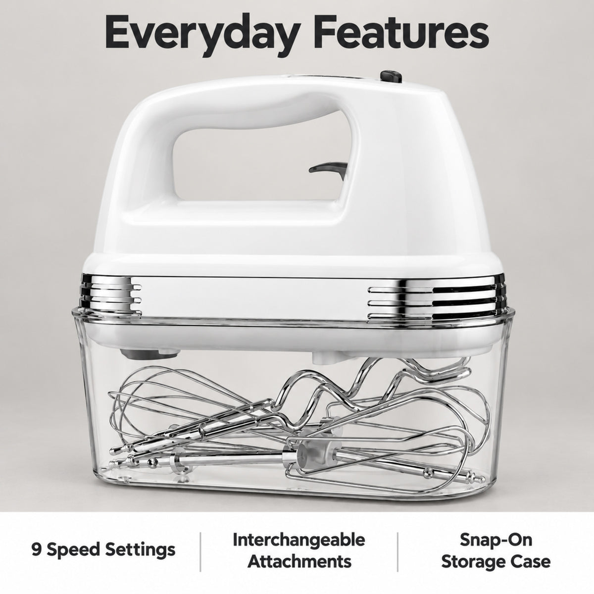 9-Speed Hand Mixer with Attachments and Storage Case, White
