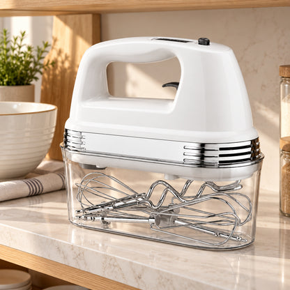 9-Speed Hand Mixer with Attachments and Storage Case, White